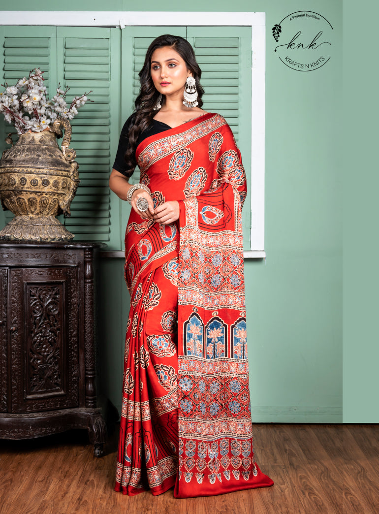 Deepanjali Pure Ajrakh Modal Saree