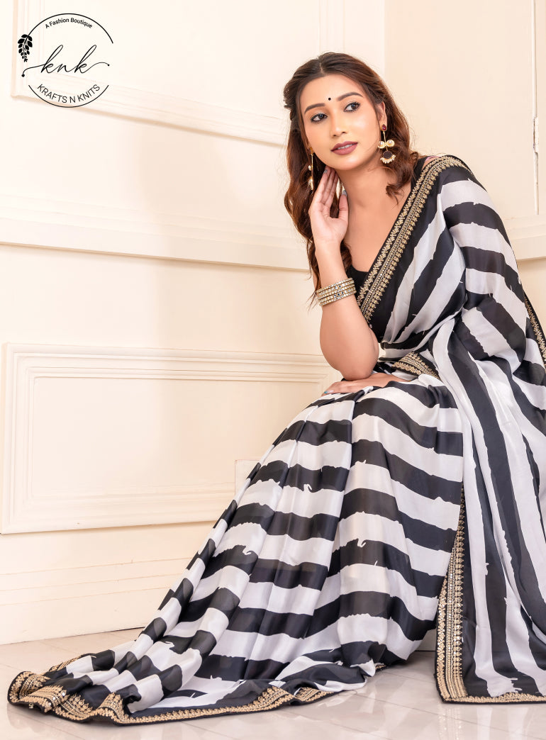 Navya Nari Satin Saree with Embroidered Border (Saree)