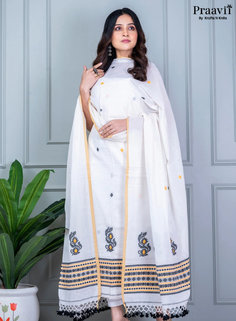 White Cotton Jamdani Unstitched Suit Piece
