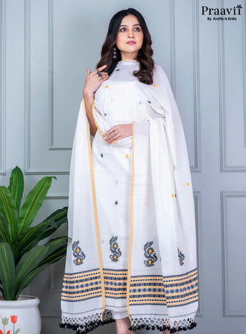 White Cotton Jamdani Unstitched Suit Piece