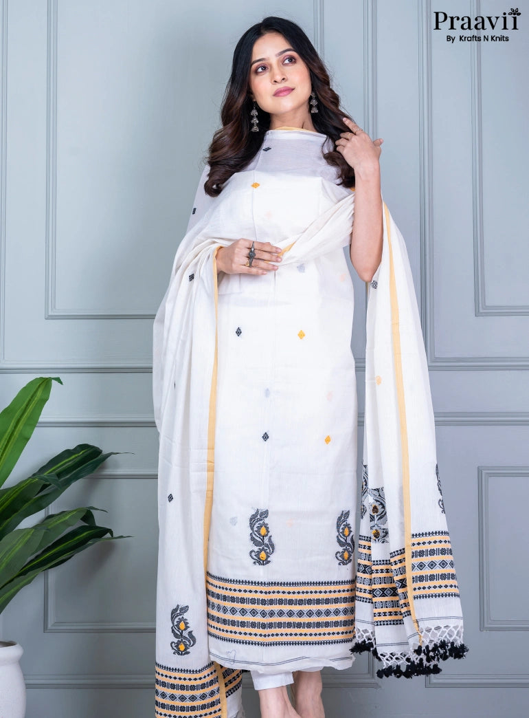 White Cotton Jamdani Unstitched Suit Piece
