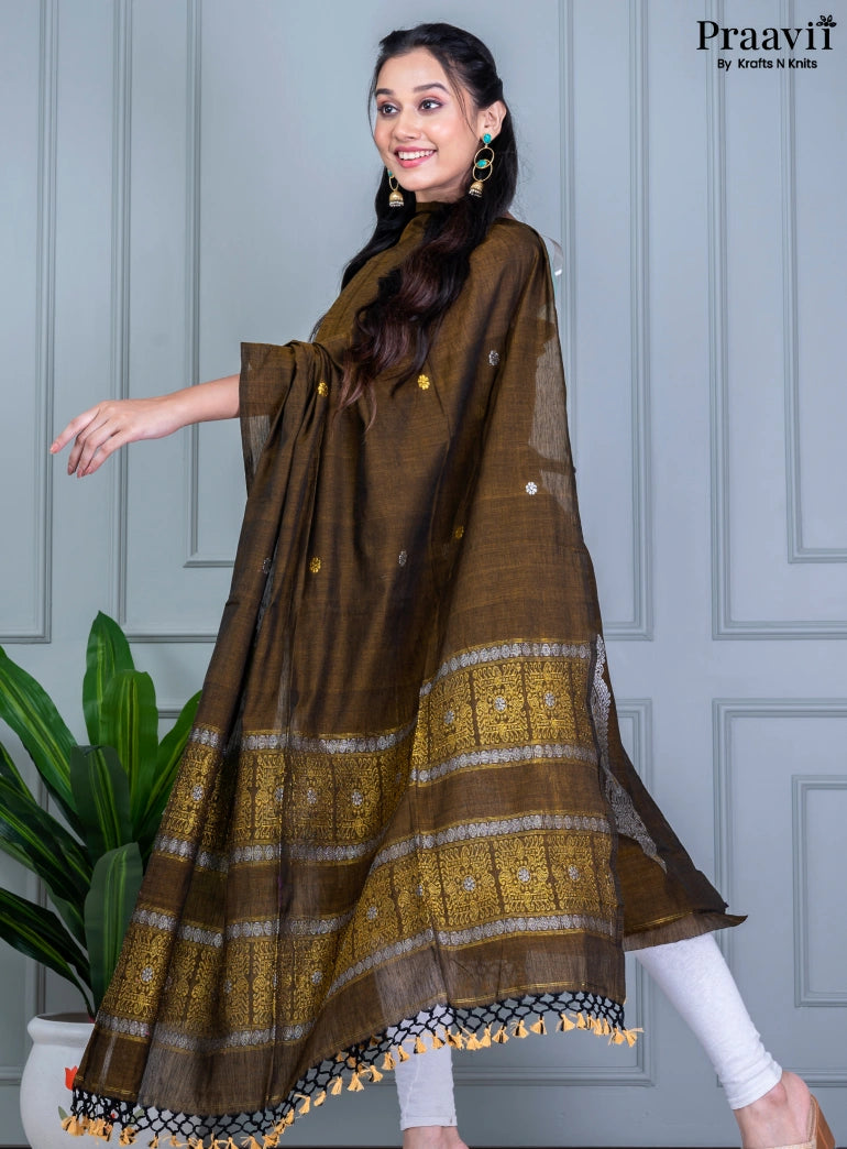 Deep Brown Jamdani Cotton Unstitched Suit Set