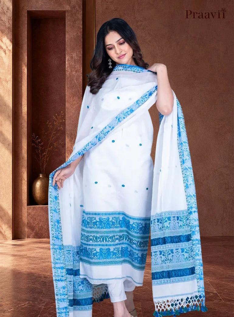 Pure White Cotton Jamdani Handwoven Unstitched Suit Set