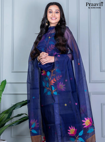 Persian Blue Jamdani Cotton Handwoven Unstitched Suit Set