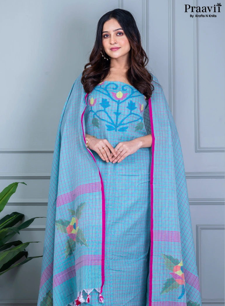 Light Blue Cotton Jamdani Unstitched Suit Set