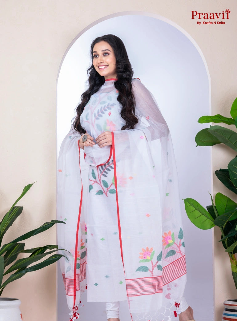 White Cotton Jamdani Unstitched Suit Set