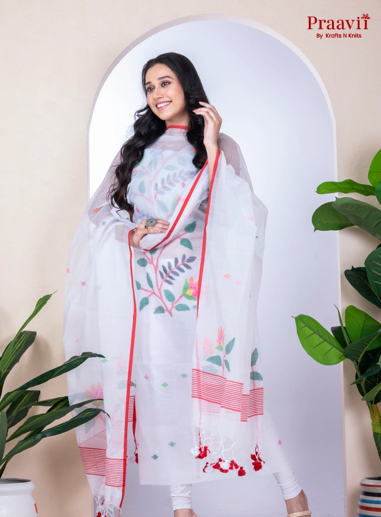 White Cotton Jamdani Unstitched Suit Set