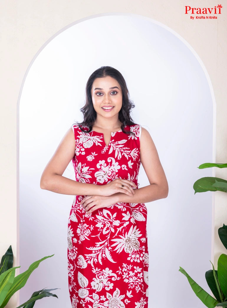 Red & White Cotton Kurta