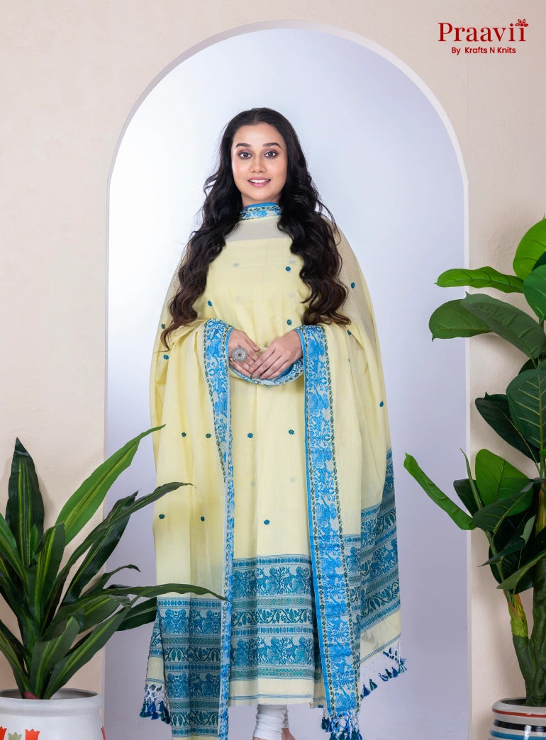 Creamy White Unstitched Cotton Jamdani Suit Set