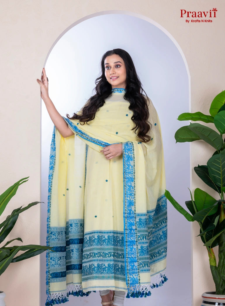 Creamy White Unstitched Cotton Jamdani Suit Set