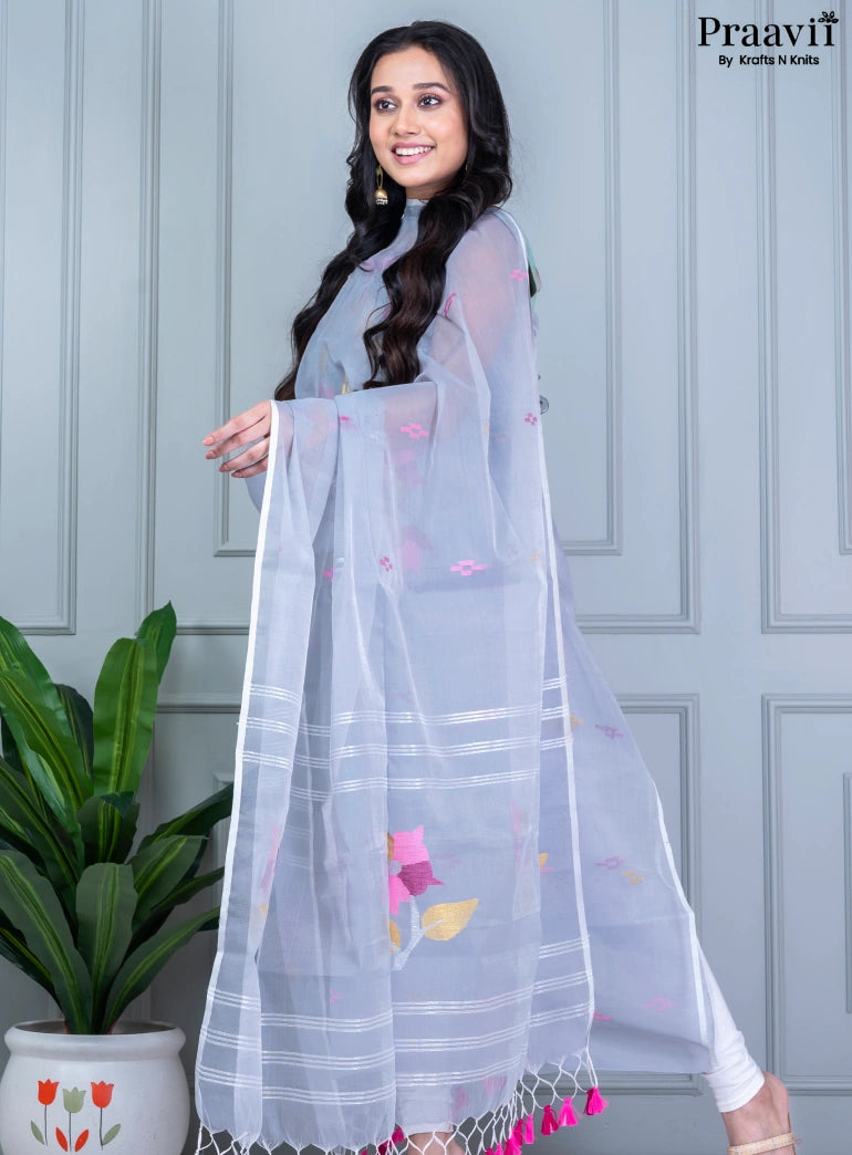 Cerulean Blue Unstitched Muslin Jamdani Suit Set