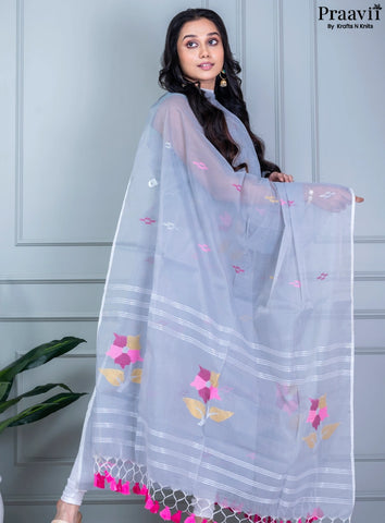 Cerulean Blue Unstitched Muslin Jamdani Suit Set
