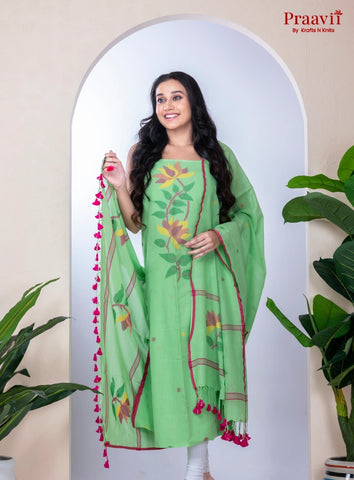 Green Unstitched Cotton Jamdani Suit Set