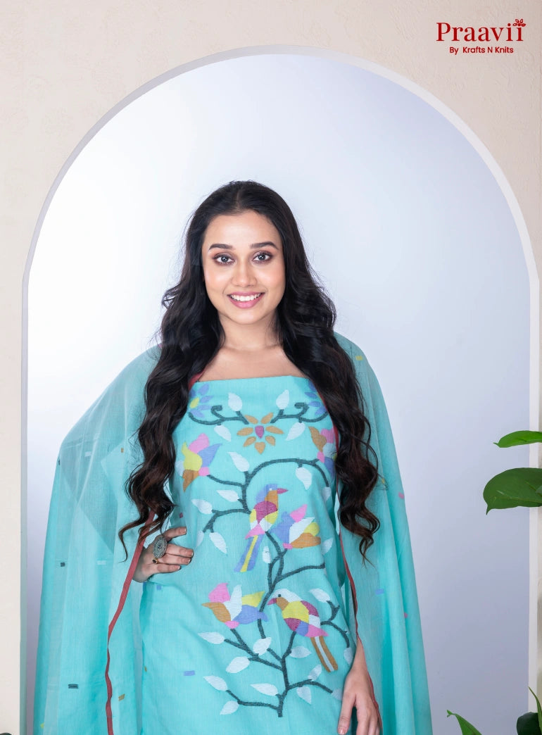 Unstitched Handwoven Cotton Jamdani Suit Set