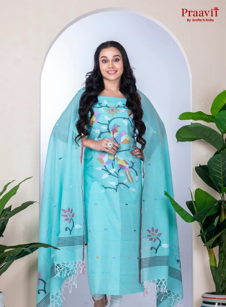 Unstitched Handwoven Cotton Jamdani Suit Set
