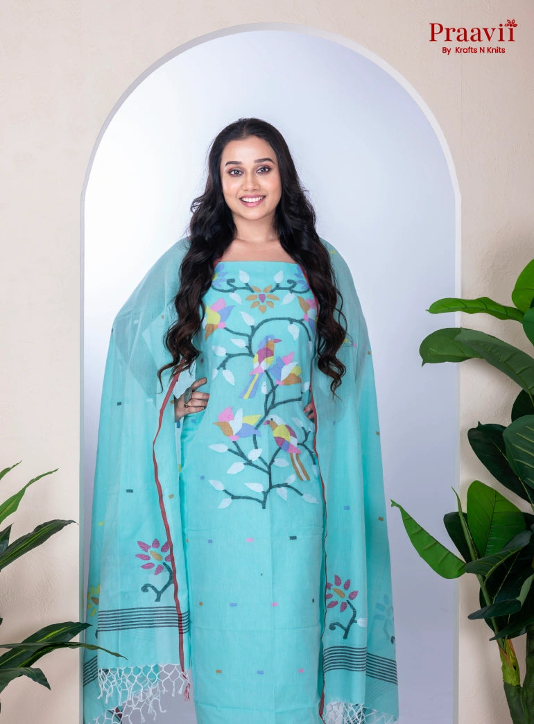 Unstitched Handwoven Cotton Jamdani Suit Set