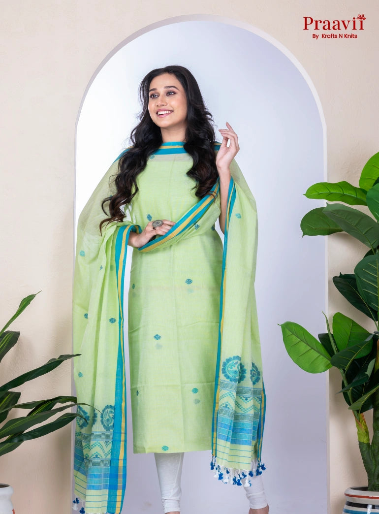 Mint Green Unstitched Cotton Jamdani Suit Set