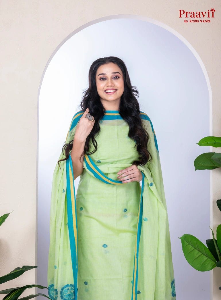 Mint Green Unstitched Cotton Jamdani Suit Set