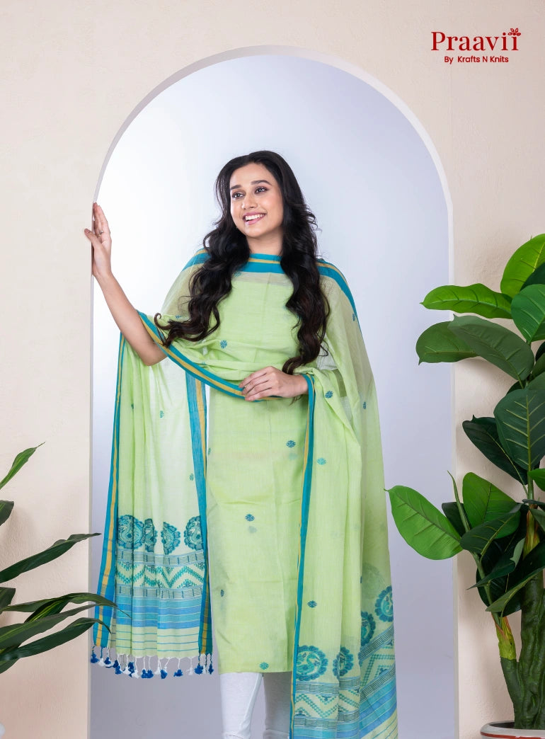 Mint Green Unstitched Cotton Jamdani Suit Set