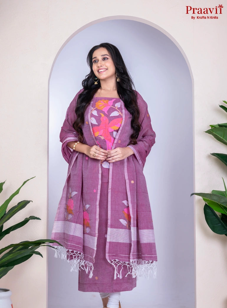 Fuchsia Unstitched Cotton Jamdani Suit Set