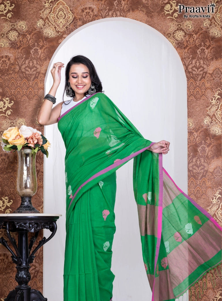 Green Pure Cotton Jamdani Handwoven Saree