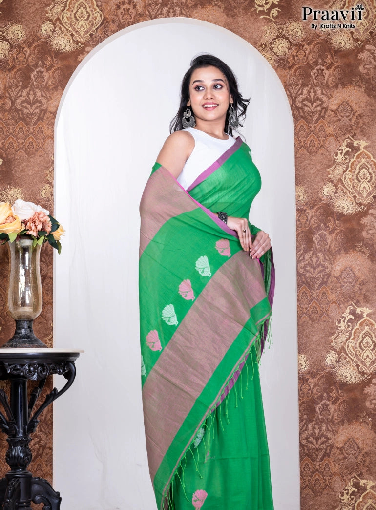 Green Pure Cotton Jamdani Handwoven Saree