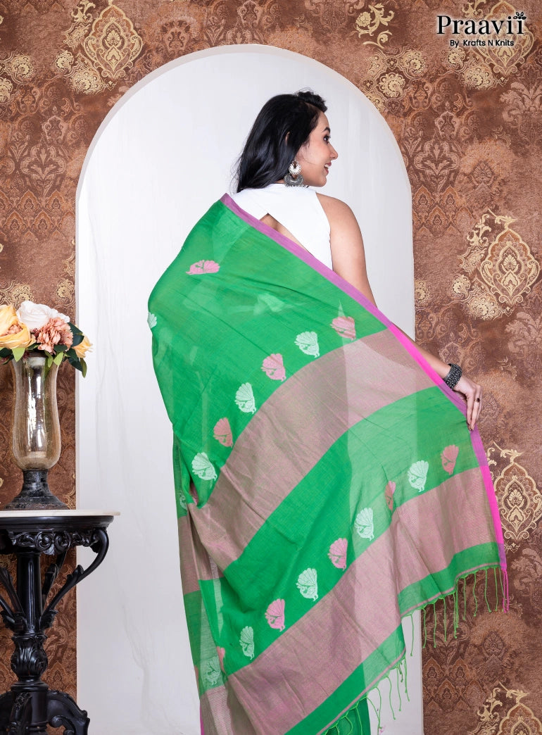 Green Pure Cotton Jamdani Handwoven Saree