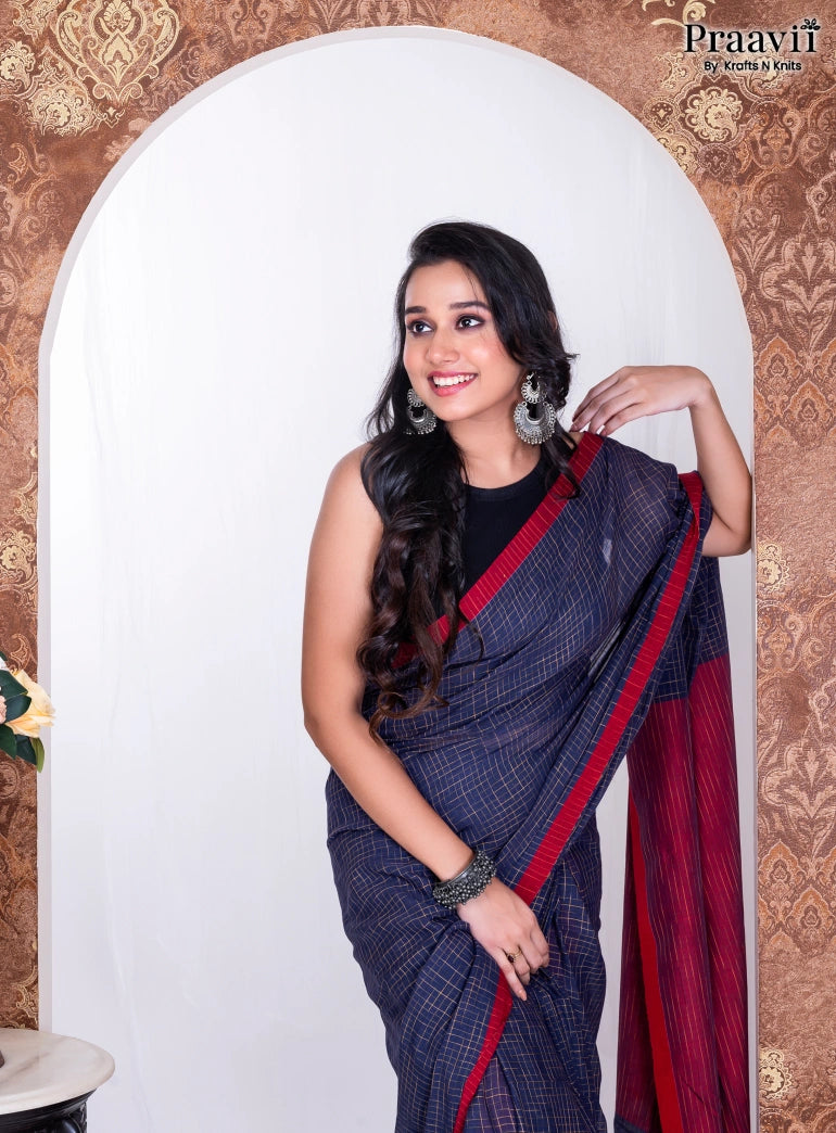 Blue Pure Cotton Jamdani Handwoven Saree