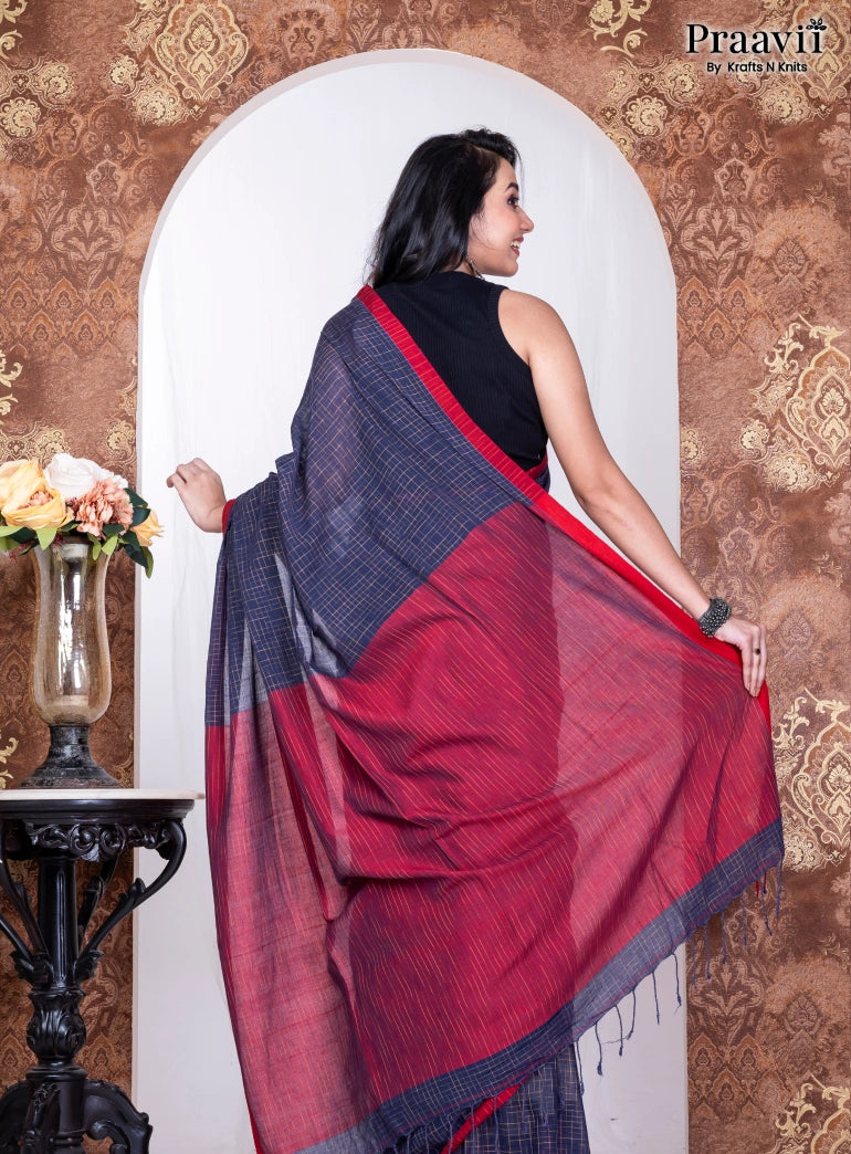Blue Pure Cotton Jamdani Handwoven Saree