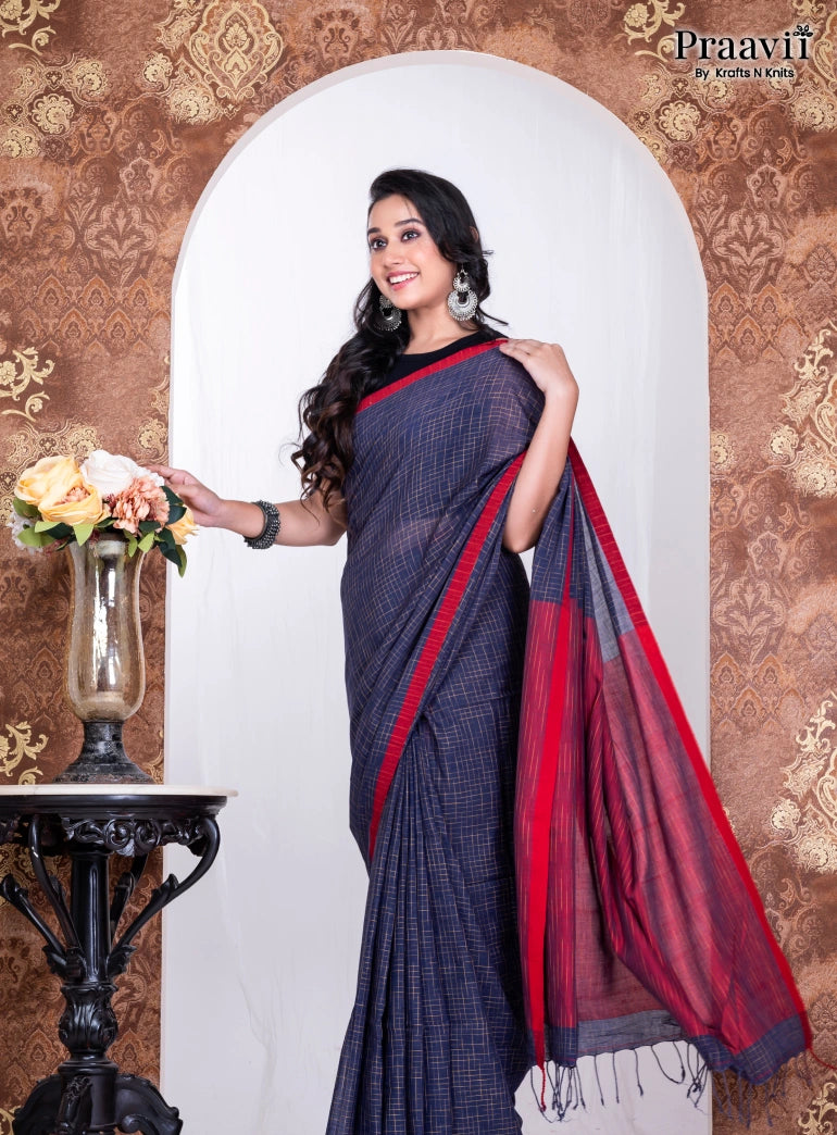 Blue Pure Cotton Jamdani Handwoven Saree