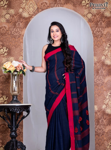 Blue Pure Cotton Jamdani Handwoven Saree
