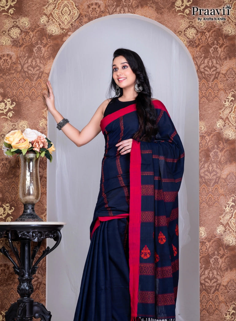 Blue Pure Cotton Jamdani Handwoven Saree
