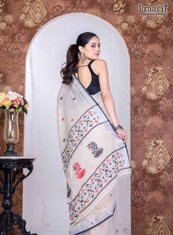 White Pure Cotton Jamdani Handwoven Saree