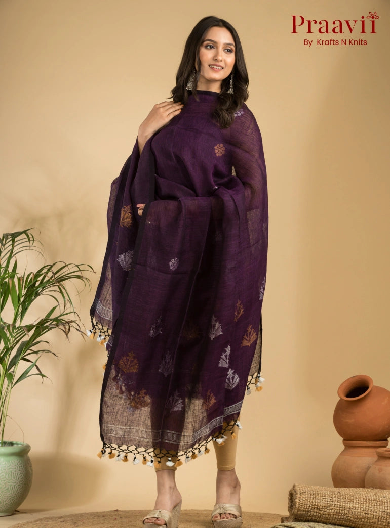 Royal Purple Pure Linen Unstitched Jamdani Suit 2-Piece Set