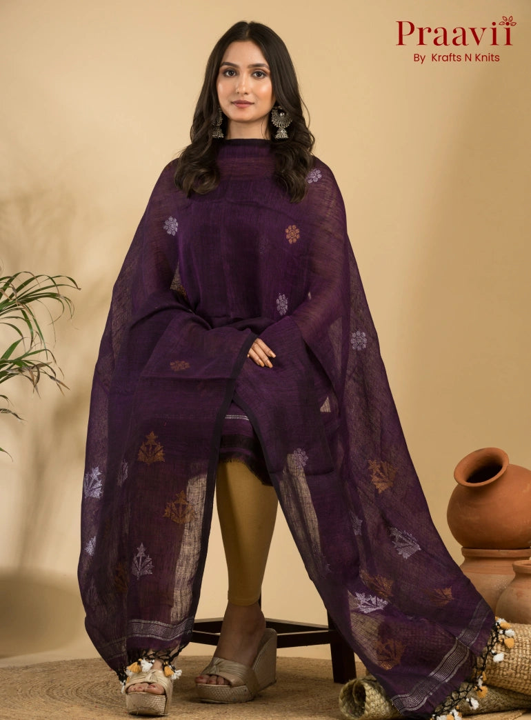 Royal Purple Pure Linen Unstitched Jamdani Suit 2-Piece Set