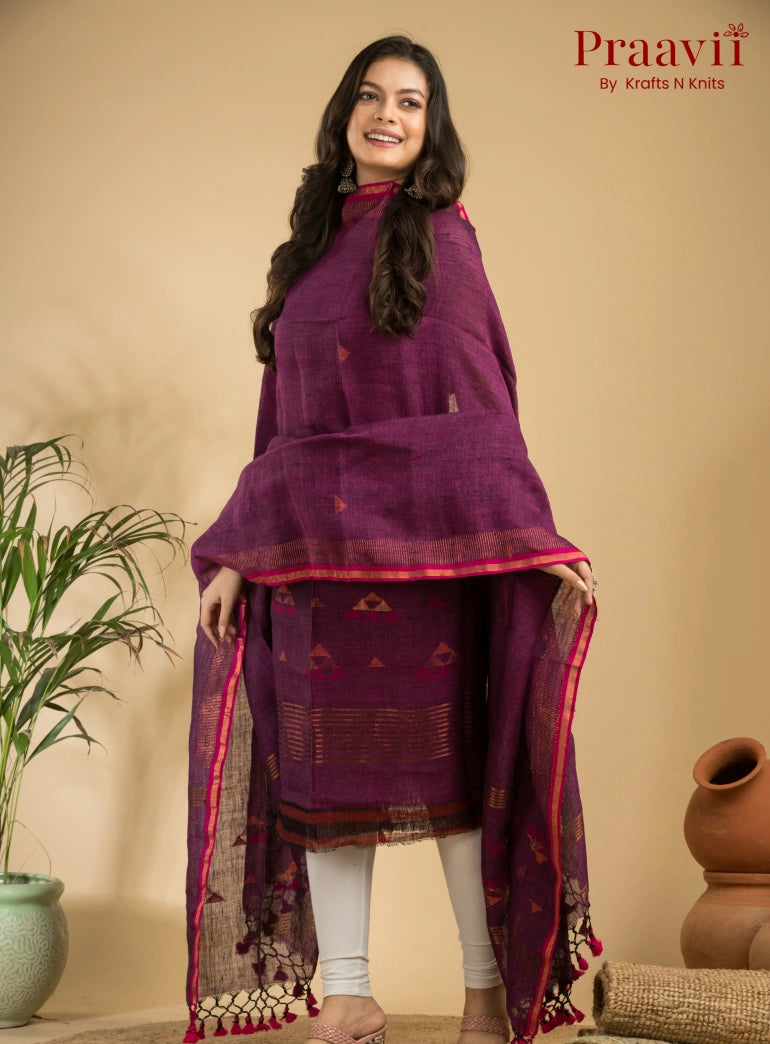 Classic Maroon Unstitched Linen Handwoven Jamdani Suit Set