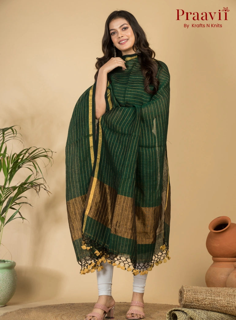 Forest Green Pure Linen Unstitched Jamdani Suit 2-Piece Set