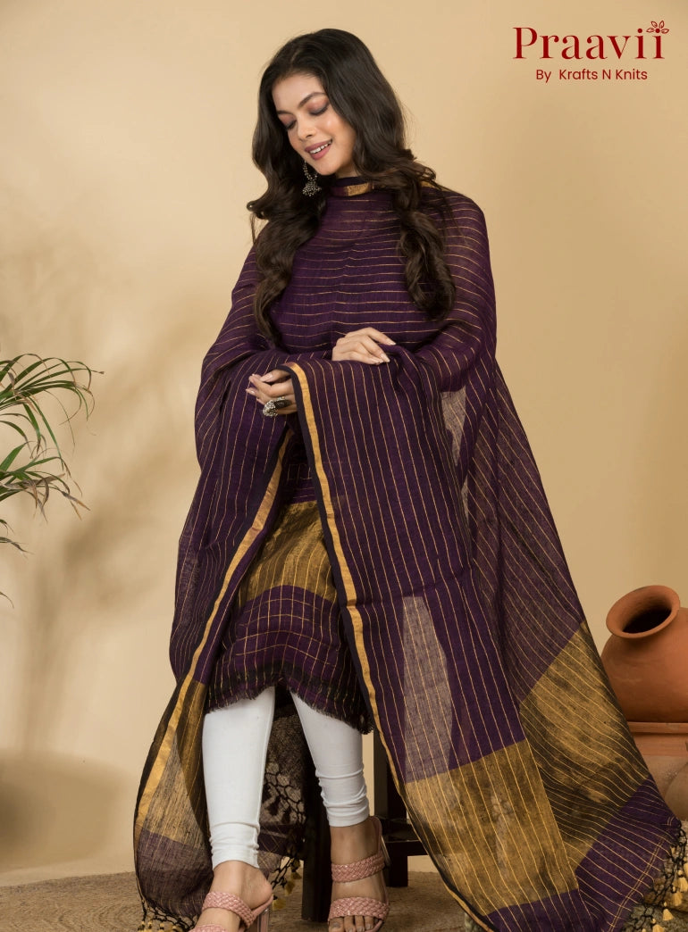 Purple Plum Pure Linen Unstitched Jamdani Suit 2-Piece Set