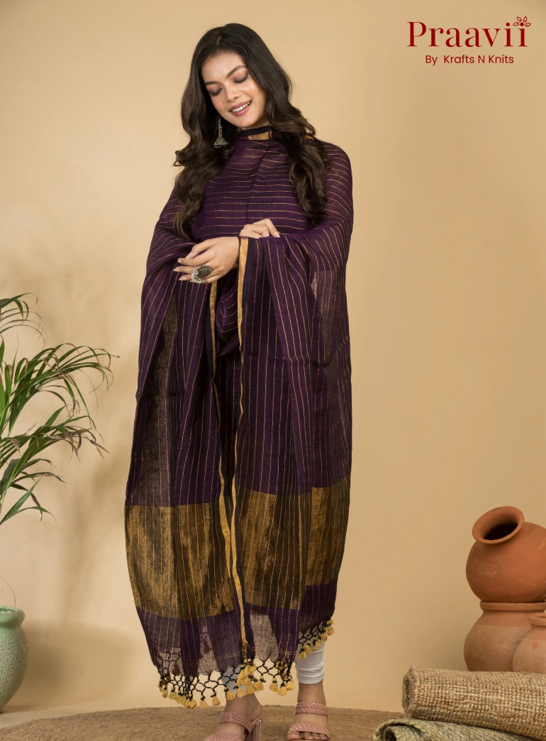 Purple Plum Pure Linen Unstitched Jamdani Suit 2-Piece Set