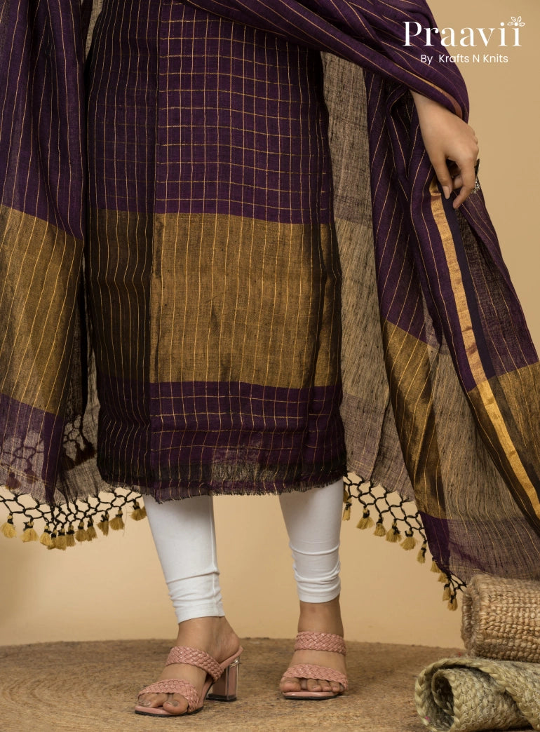 Purple Plum Pure Linen Unstitched Jamdani Suit 2-Piece Set