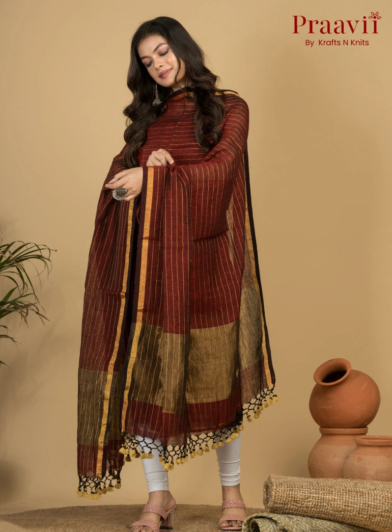 Burgundy Pure Linen Unstitched Jamdani Suit 2-Piece Set