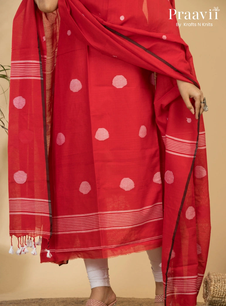 Crimson Red Pure Cotton Unstitched Jamdani 2-Piece Suit Set