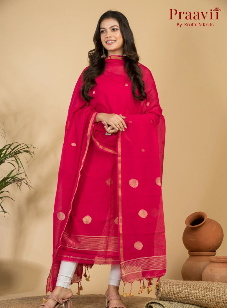 Rose Pink Pure Cotton Unstitched Jamdani 2-Piece Suit Set