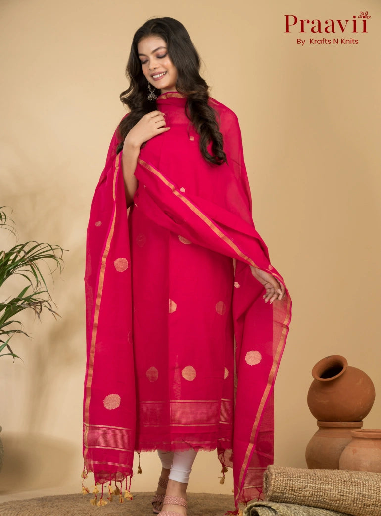 Rose Pink Pure Cotton Unstitched Jamdani 2-Piece Suit Set