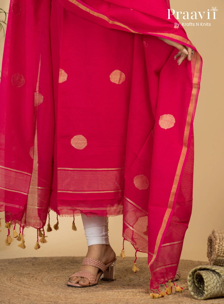 Rose Pink Pure Cotton Unstitched Jamdani 2-Piece Suit Set