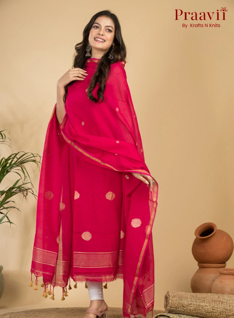 Rose Pink Pure Cotton Unstitched Jamdani 2-Piece Suit Set