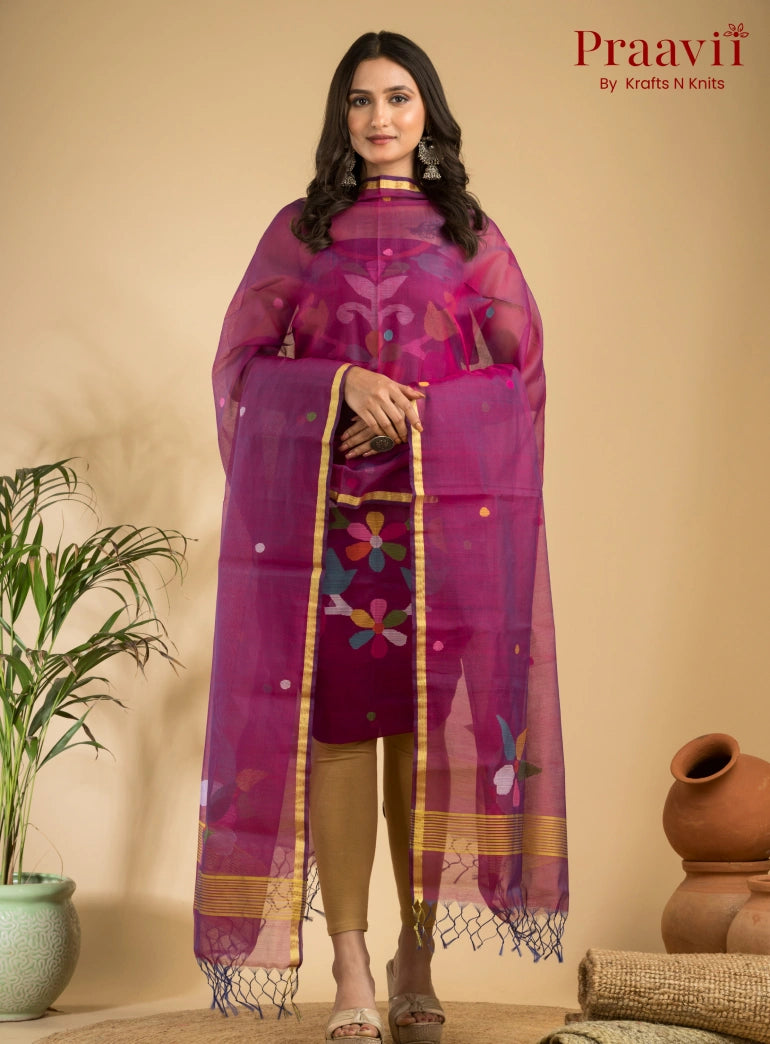 Magenta Colour Muslin Unstitched Jamdani Suit 2-Piece Set