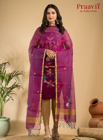Magenta Colour Muslin Unstitched Jamdani Suit 2-Piece Set