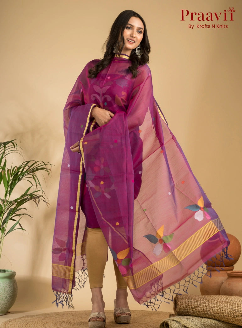 Magenta Colour Muslin Unstitched Jamdani Suit 2-Piece Set