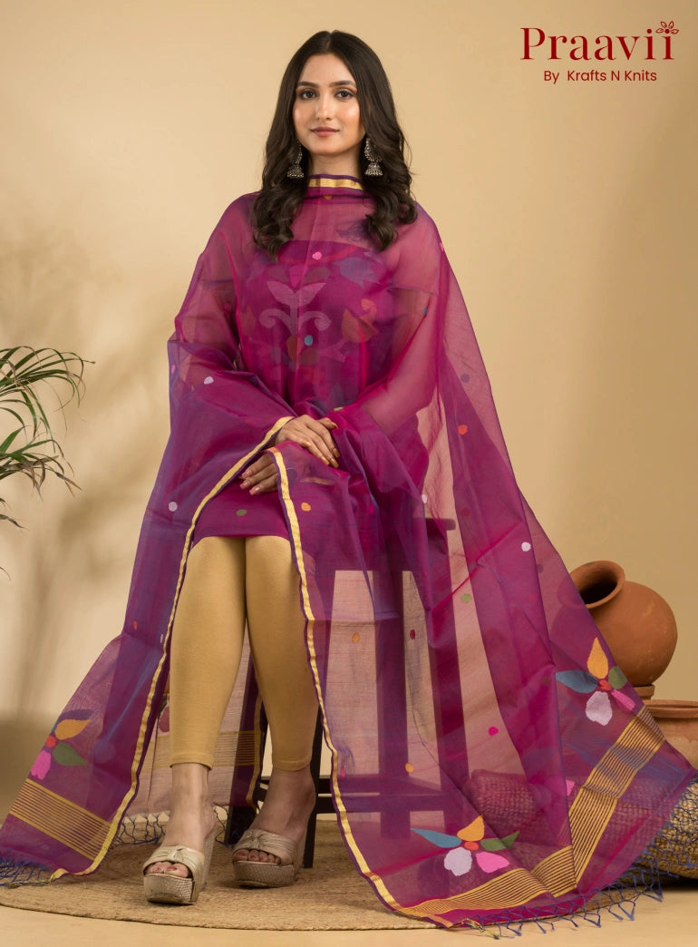 Magenta Colour Muslin Unstitched Jamdani Suit 2-Piece Set